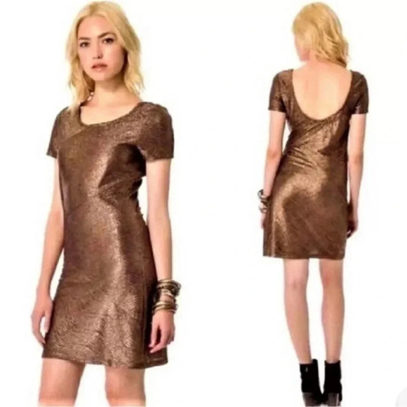 Free People Dresses Free People Bronze Metallic Moonage Dress Size‎ S - Picture 1 of 4